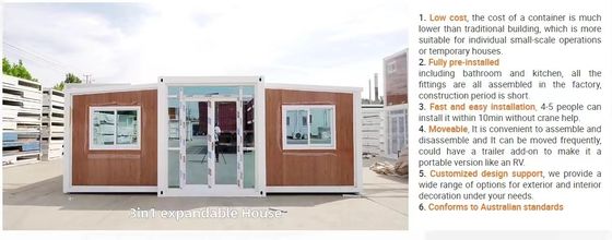 Mobile Living Container House 2 camere da letto Espandibile 3 camere da letto Portatile Prefabbricato